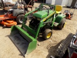 John Deee 425 Garden Tractor w/Loader, Wheel Weights, 1335 Hours, 20 HP VTw