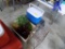 Small Plant Stand, Artificial Plant in Large Glass Vase, Black Tote and a S