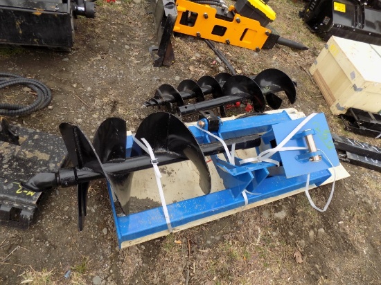 New Blue Hydraulic Auger for Skid Steer Loader with (3) Bits, 8'', 12'', 16