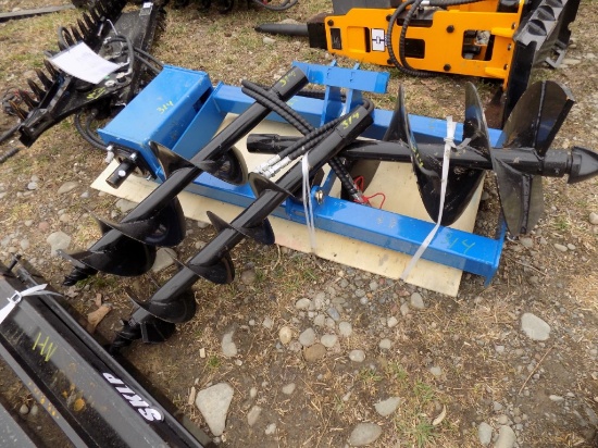 New Blue Hydraulic Auger with (3) Bits, 8'', 12'', 16'' For SSL