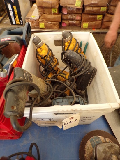 Tote with Assort. Brand Corded Drills - Craftsman, DeWalt, Porter Cable, UN