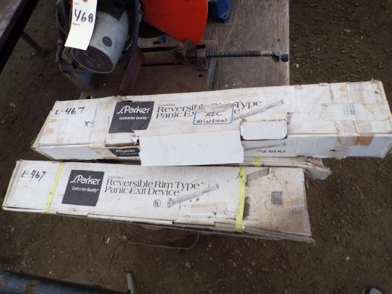 (3) New Reversible Rim Type Panic Exit Devices and a 14'' Exhaust Fan, Used