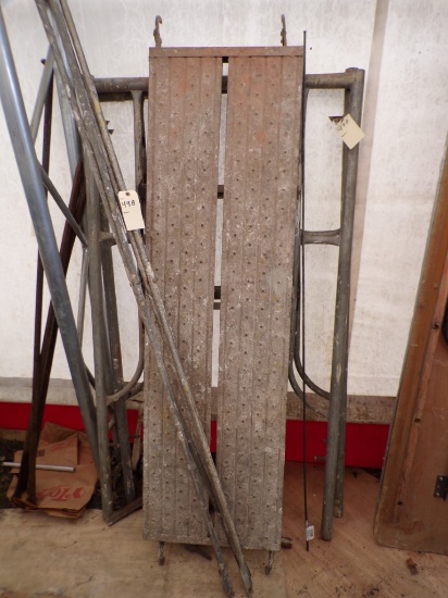 (2) Scaffold Uprights, Cross Braces, Metal Plank and (4) Castor Feet