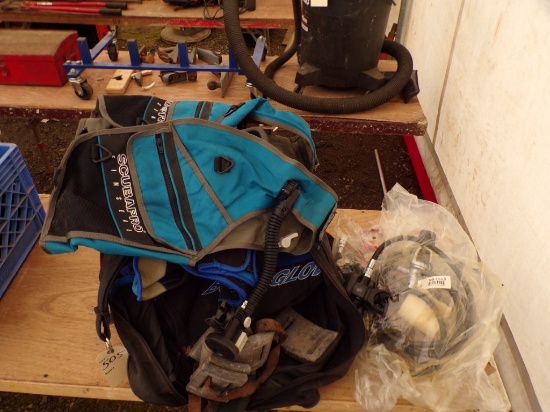 Duffel Bag of Scuba Diving Gear - Wet Suits, Vests, Air Lines, Shoes