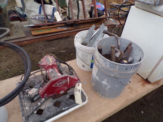 MK Tile Saw Model MK-170 and Bucket of Tiling Tools