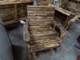 Handmade Adirondack Glider Chair, Burnt Wood Style