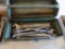 Green Metal Tool Box Full of Large Combination Wrenches, Assorted Brands