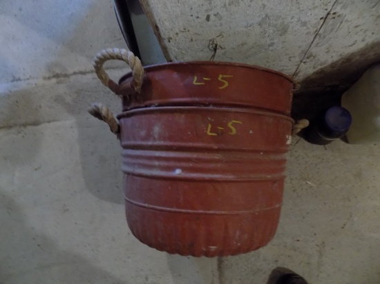 (2) Rope Handled Tin Feed Tubs