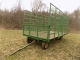 Schrauger Green Steel Rack Hay Wagon on John Deere Running Gear, 9' x 18' L