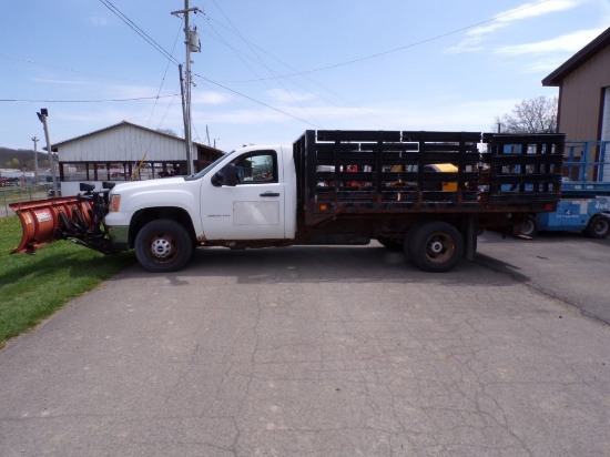 2012 GMC 3500 HD Flatbed, Reg. Cab, Dsl, Auto, 12 1/2' Steel Stake Body, 76