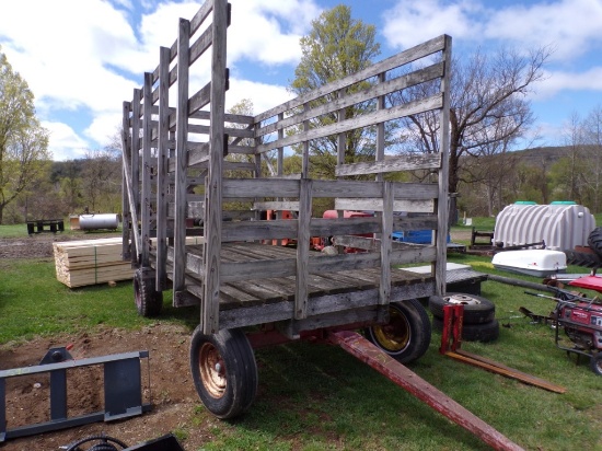 Wood Rack Hay Wagon on Red Running Gear with Extendable Tongue (5028)