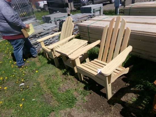 Amish Made (2) Adirondack Chairs and End Table Set, Unfinished, Sells as a