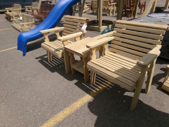 Amish Made 3 Pc. Rollback Chair Set with End Table, Unfinished, Sold as a S