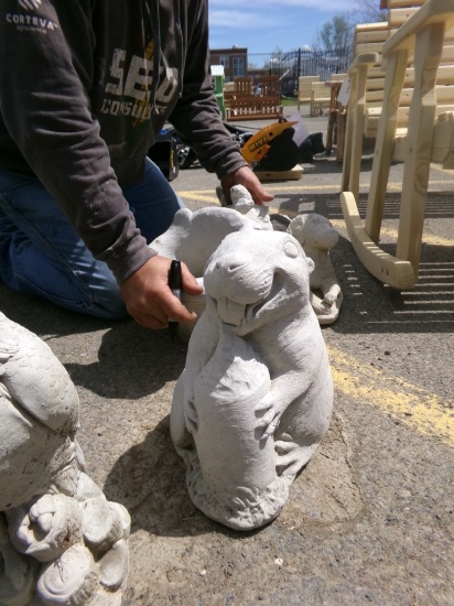 Cement Beaver w/ Wood Figurine