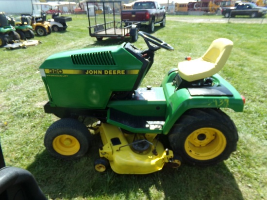 John Deere 320 Hyd. Lift Riding Mower, 48'' Deck, Liquid Cooled, Ag Tires,