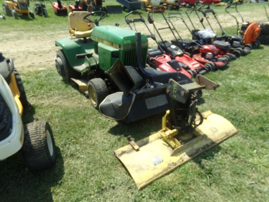 John Deere 318 with Plow and Bagger, 38'' Deck, Wheel Weights, Onan 18HP, 2