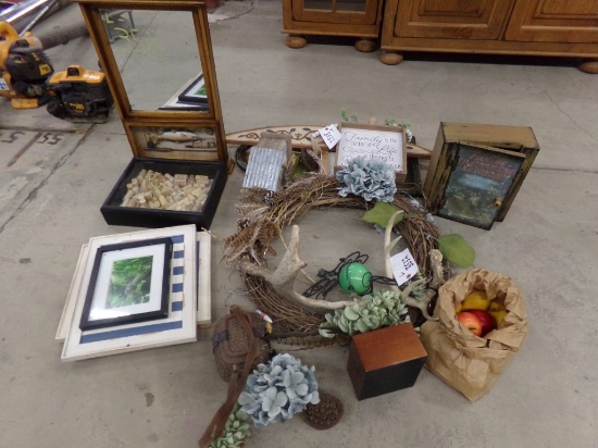Household Decorative Items: Wreath, Cabinet, Flowers, Plaque, Mirror, Shado