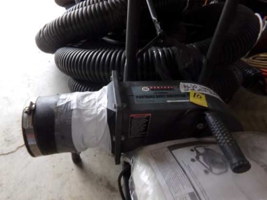 (1) Central Machinery 13 Gal.  Portable Dust Collector, (4) Coils of Hose a