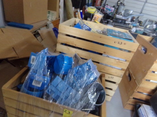 (3) Wood Crates of Assort. Electrical Boxes with Assort. Wire Nuts, (1) Mot