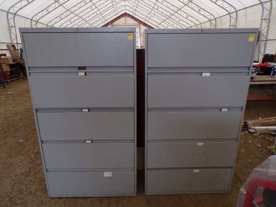 (2) 5-Drawer Lateral Filing Cabinets, Gray