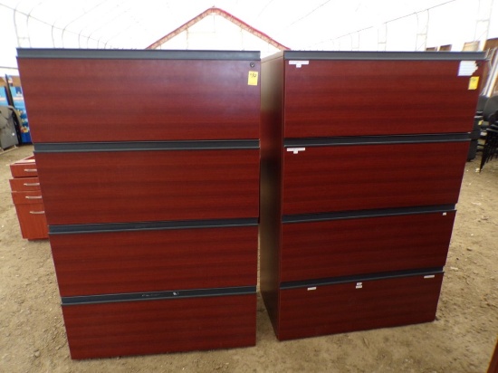 (2) 4-Drawer Lateral Wood Grain Filing Cabinets, Nice (2 x Bid Price)