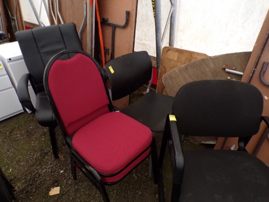(5) Assorted Chairs - (1) Black Stationary Office Chair, (2) Red Banquet Ch