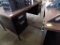 Black Metal 5 Drawer Desk with Dark Cherry Wood Top and Matching Smaller De