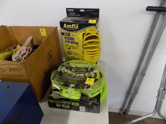 (2) New 25' 3/8'' Green Air Hoses and a New Recoil Air Hose