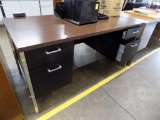 Black 4 Drawer Desk with Dark Cherry Wood Top and Office Chair
