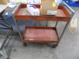 Red 2 Tier Shop Cart with Contents: Small Parts Bags and Hand Sander Belts