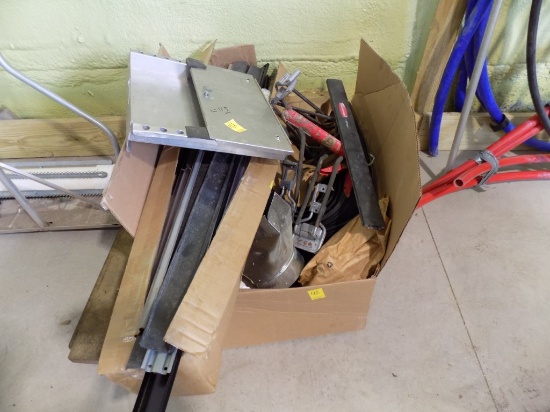 Large Box w/Rubbermaid Fast Trac, Assorted Hangers And Misc
