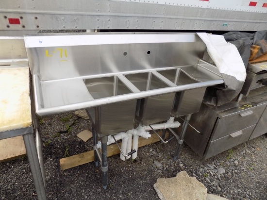 3-Bay Stainless Steel Sink, 58'' Long, 20'' Wide w/ Drainboard On Each End
