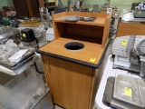 Wooden Garbage Can Enclosure Cabinet, Men & Women Bathroom Signs