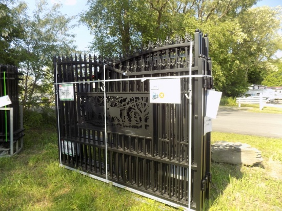 New 7' x 20' Bi-Parting Metal Farm Driveway Gate with Deer Motif
