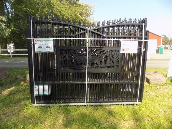 New 7' x 20' Bi-Parting Metal Farm Driveway Gate with Deer Motif