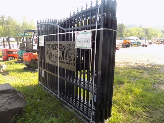 New 7' x 20' Bi-Parting Metal Farm Driveway Gate with Deer Motif