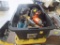 Black Tote With Older Power Tools On Table, Heat Gun, Drills, Jig Saws, San