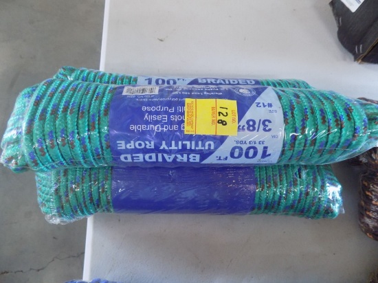 (3) New 100' x 3/8'' #12 Braided Utility Rope, Green (3 x Bid Price)