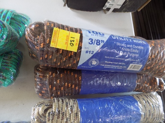 (3) New 100' x 3/8'' #12 Braided Utility Rope, Brown (3 x Bid Price)