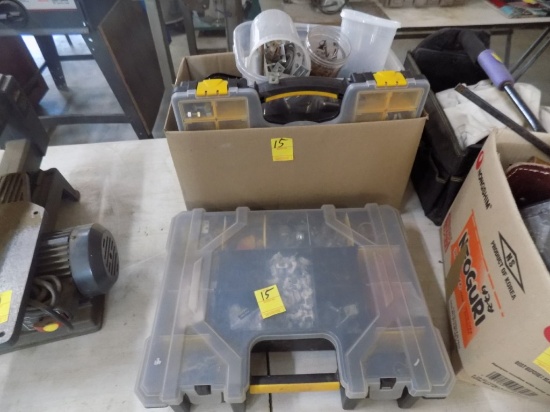 Box And An Organizer Full Of Electrical Clips, Hardware And Accessories