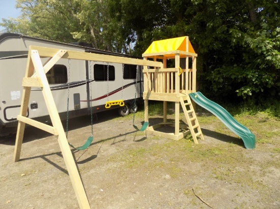 New Amish Made Swing Set, (2) Swings, a Hand Swing, Ladder with Green Plast