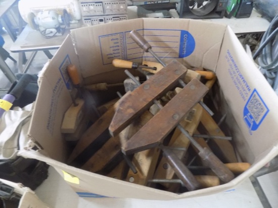 Large Box Full Of Wooden Carpenters Clamps