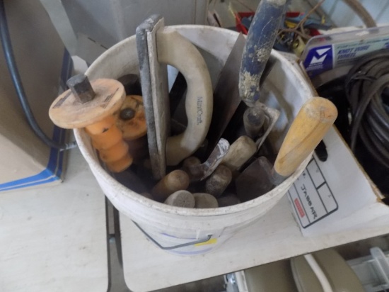 Bucket Full Of Trowels, Chisels And Sanding Blocks