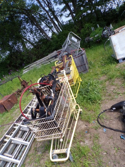 Wooden Crate and (3) Shopping Carts with Contents - Truck Mount Snow Plow P