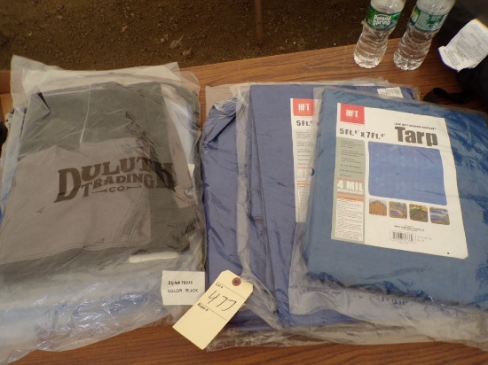 NIB (3) 5' 6'' x 7' 6'' Light Duty Tarps and Duluth Trading Co. Auto Catcha