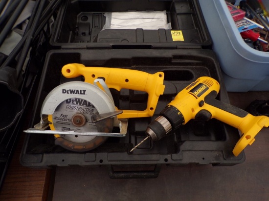 DeWalt 14.4V 3/8'' Drill  and 14.4V 5 3/8'' Circular Saw in Case, NO BATTER