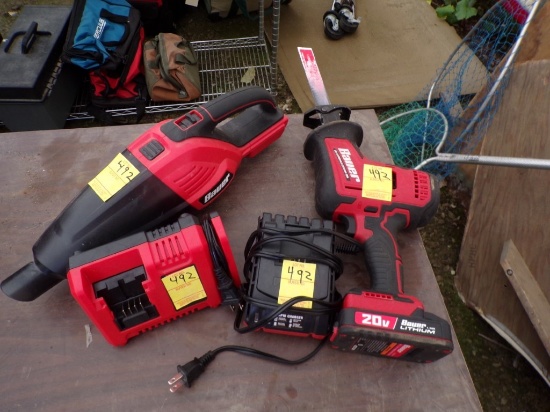Bauer 20V Brushless Compact Reciprocating Saw and 20V Vacuum with (1) Batte