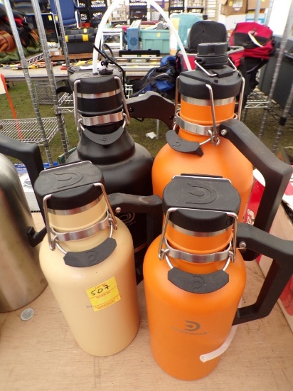 (4) Drink Tanks Insulated Growlers - (2) Orange (1) 128oz. (1) 64oz., (1) B