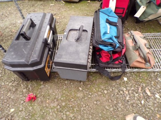 (2) Empty Plastic Tool Boxes & (3) Cloth Tool Bags