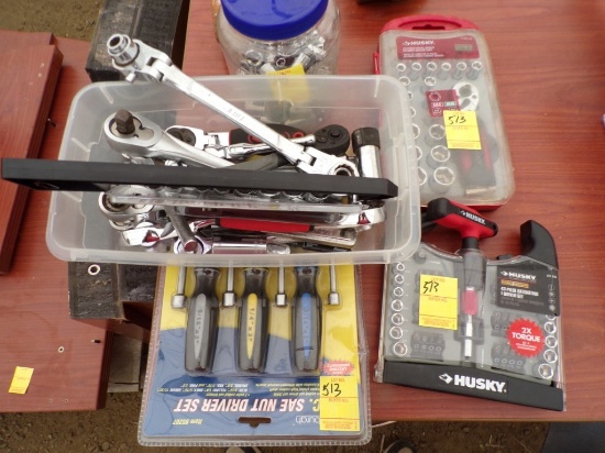 Group Of Assorted Hand Tools, Sockets, Ratchets, Nut Driver Set, Husky 25 P